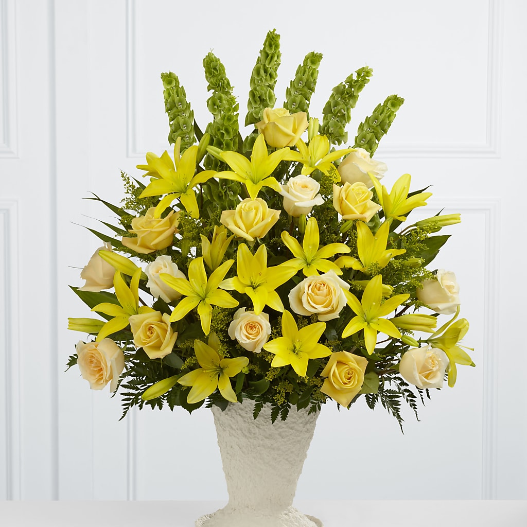 Golden Memories Arrangement – Seaside Stems, Old Saybrook CT