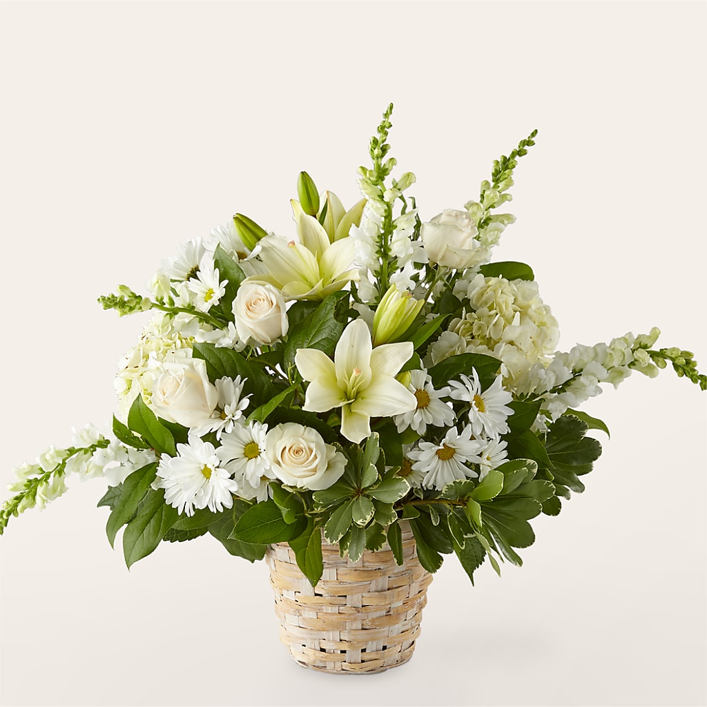 Ivory Elegance Floral Basket – Seaside Stems, Old Saybrook CT