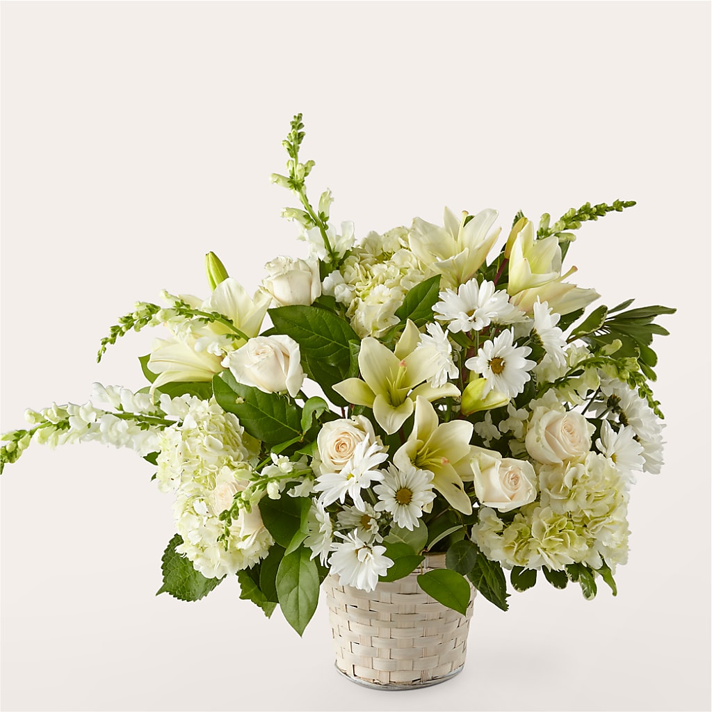 Ivory Elegance Floral Basket – Seaside Stems, Old Saybrook CT