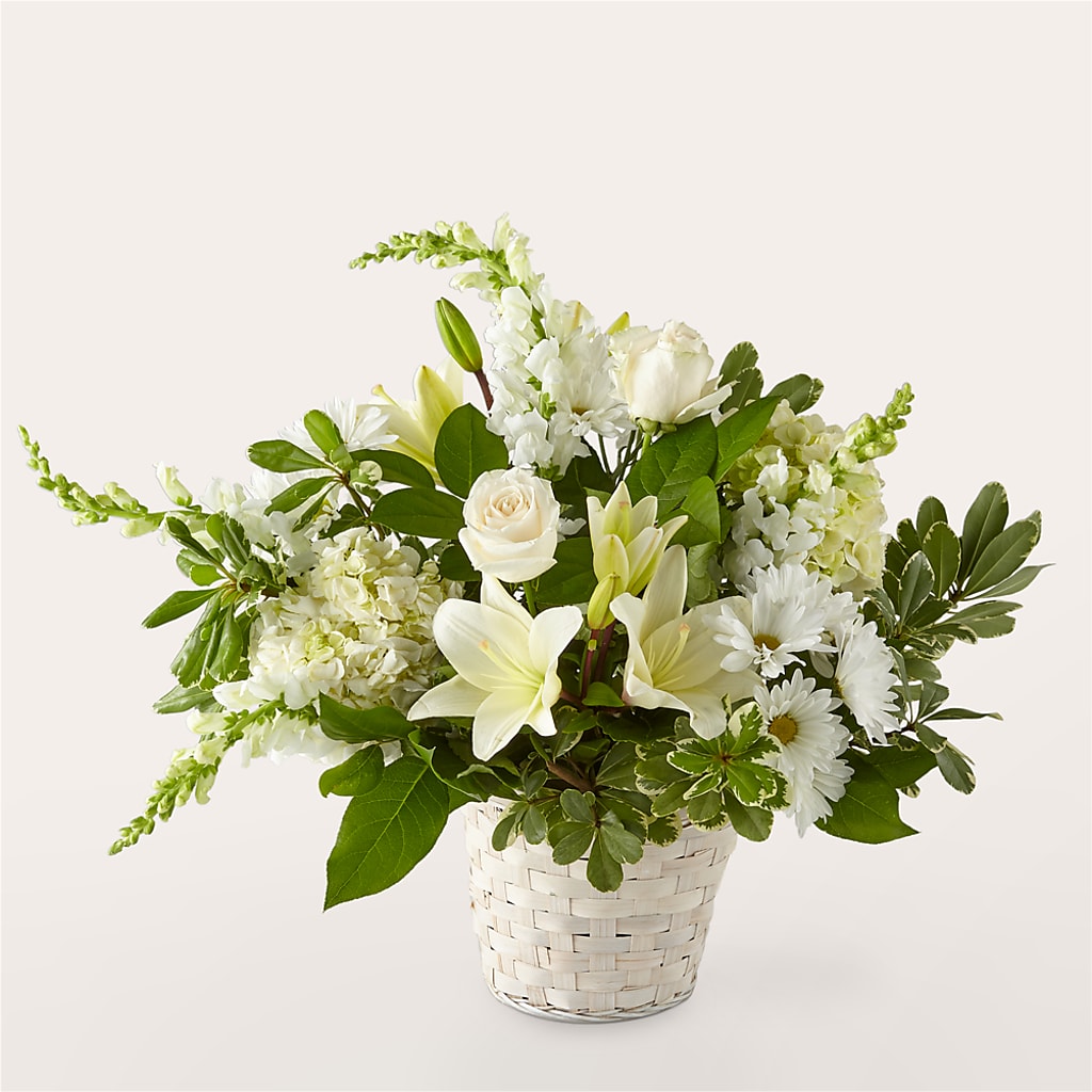 Ivory Elegance Floral Basket – Seaside Stems, Old Saybrook CT