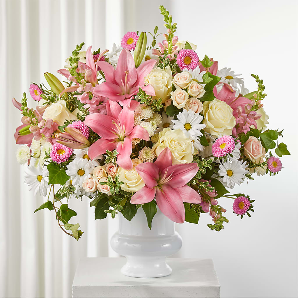 Empathetic Blooms Urn Arrangement – Seaside Stems, Old Saybrook CT