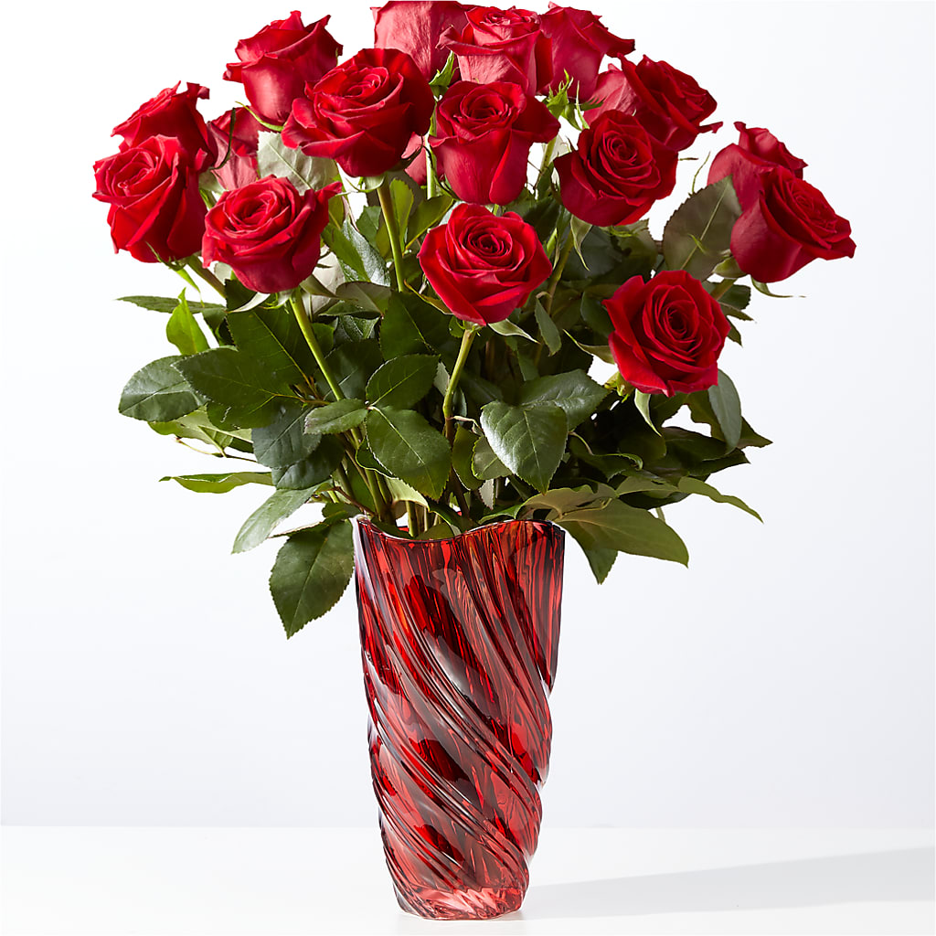 Classic Love Red Rose Bouquet with Luxe Swirl Vase – Seaside Stems, Old Saybrook CT