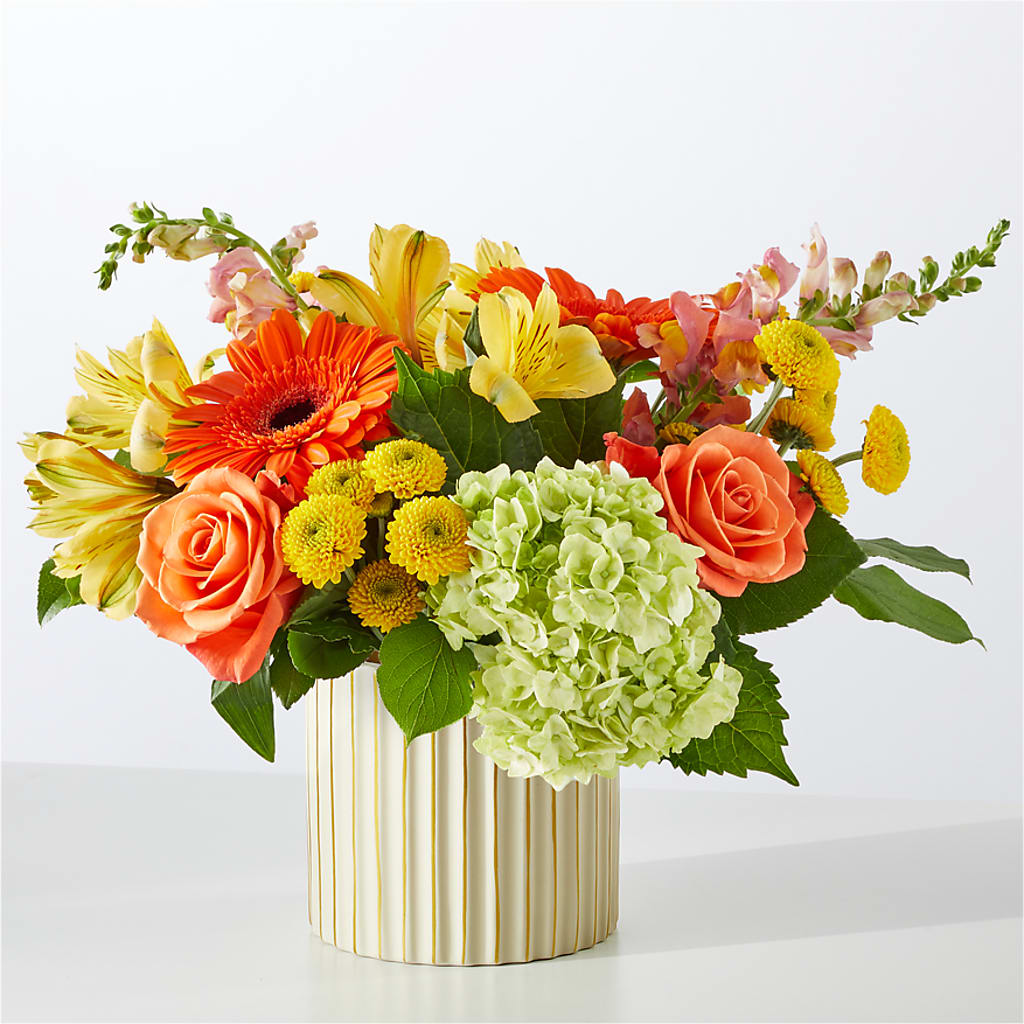 Autumn Sunshine Bouquet with Ivory Vase –  Seaside Stems, Old Saybrook CT
