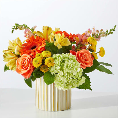 Autumn Sunshine Bouquet with Ivory Vase –  Seaside Stems, Old Saybrook CT