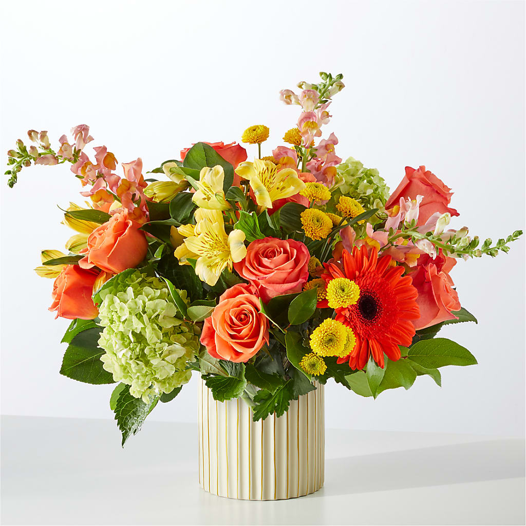 Autumn Sunshine Bouquet with Ivory Vase –  Seaside Stems, Old Saybrook CT