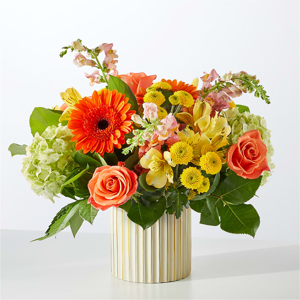 Autumn Sunshine Bouquet with Ivory Vase –  Seaside Stems, Old Saybrook CT