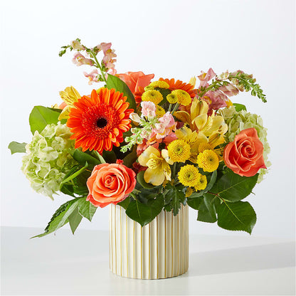 Autumn Sunshine Bouquet with Ivory Vase –  Seaside Stems, Old Saybrook CT