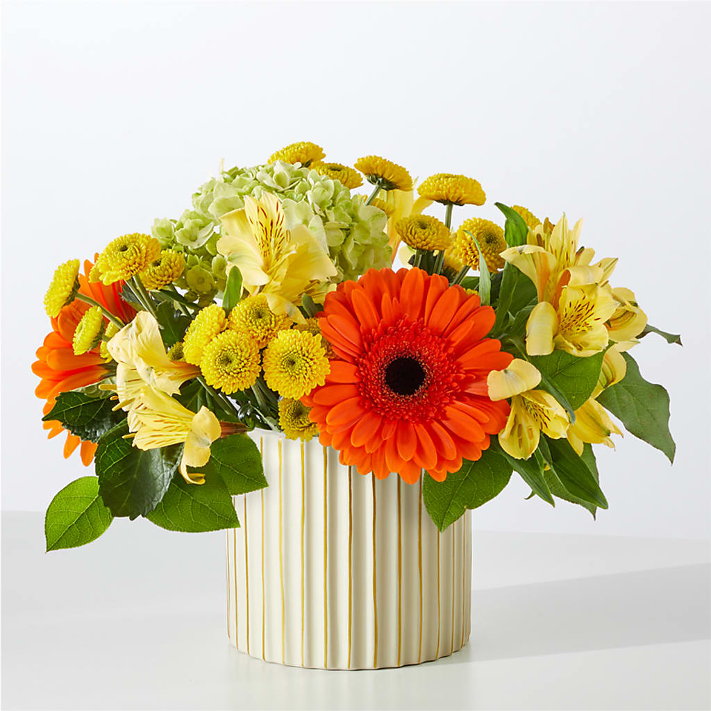 Autumn Sunshine Bouquet with Ivory Vase –  Seaside Stems, Old Saybrook CT